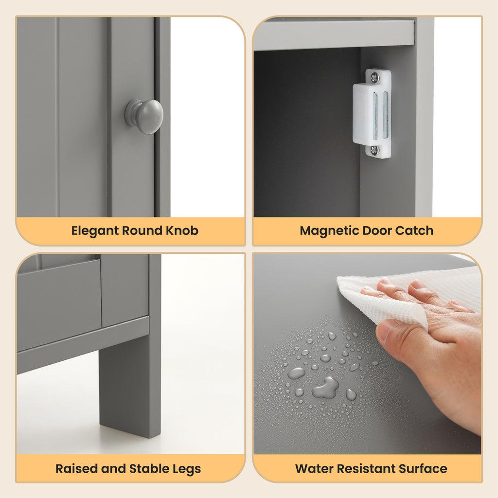 Bathroom Freestanding Adjustable Shelf Floor Storage Cabinet-Gray