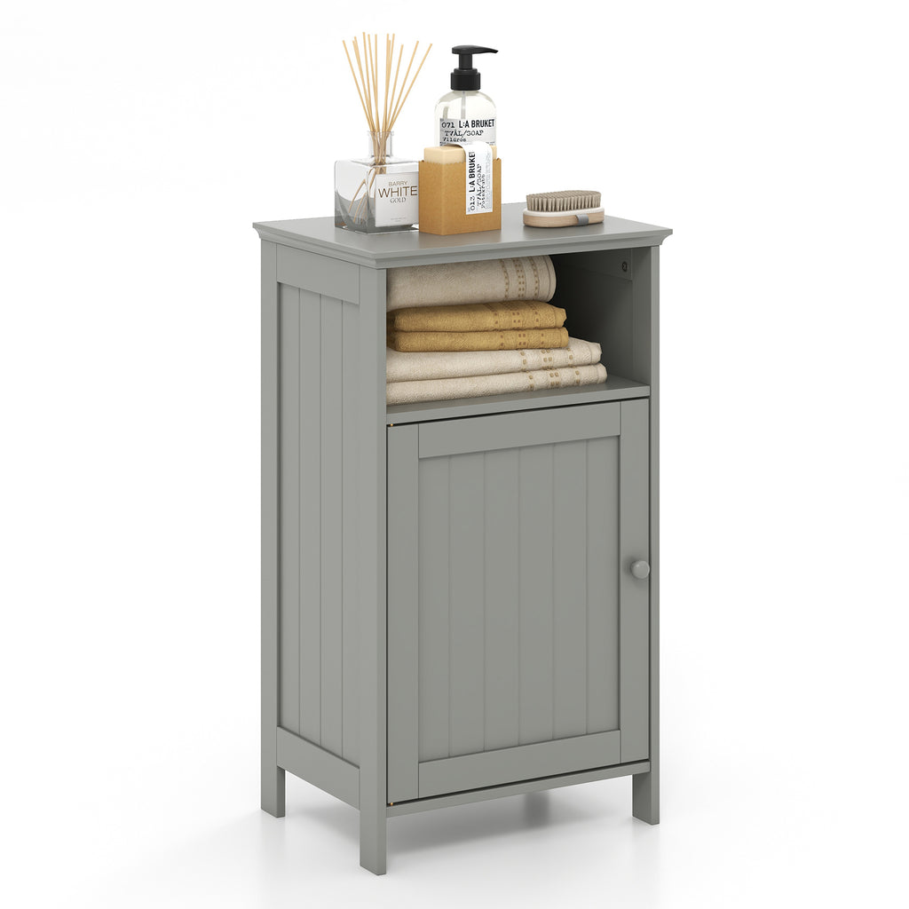 Bathroom Freestanding Adjustable Shelf Floor Storage Cabinet-Gray