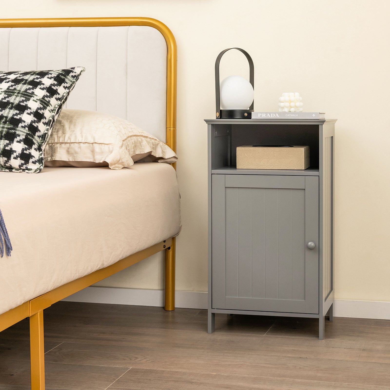 Bathroom Freestanding Adjustable Shelf Floor Storage Cabinet-Gray