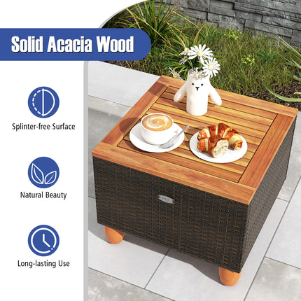 3 Pieces Patio PE Wicker Furniture Set with Cushions and Acacia Wood Storage Coffee Table-Navy