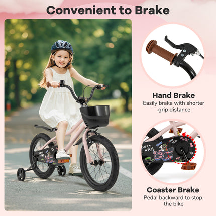 16-Inch Kids Bike with Basket and Adjustable Handlebar for 4-7 Years Old