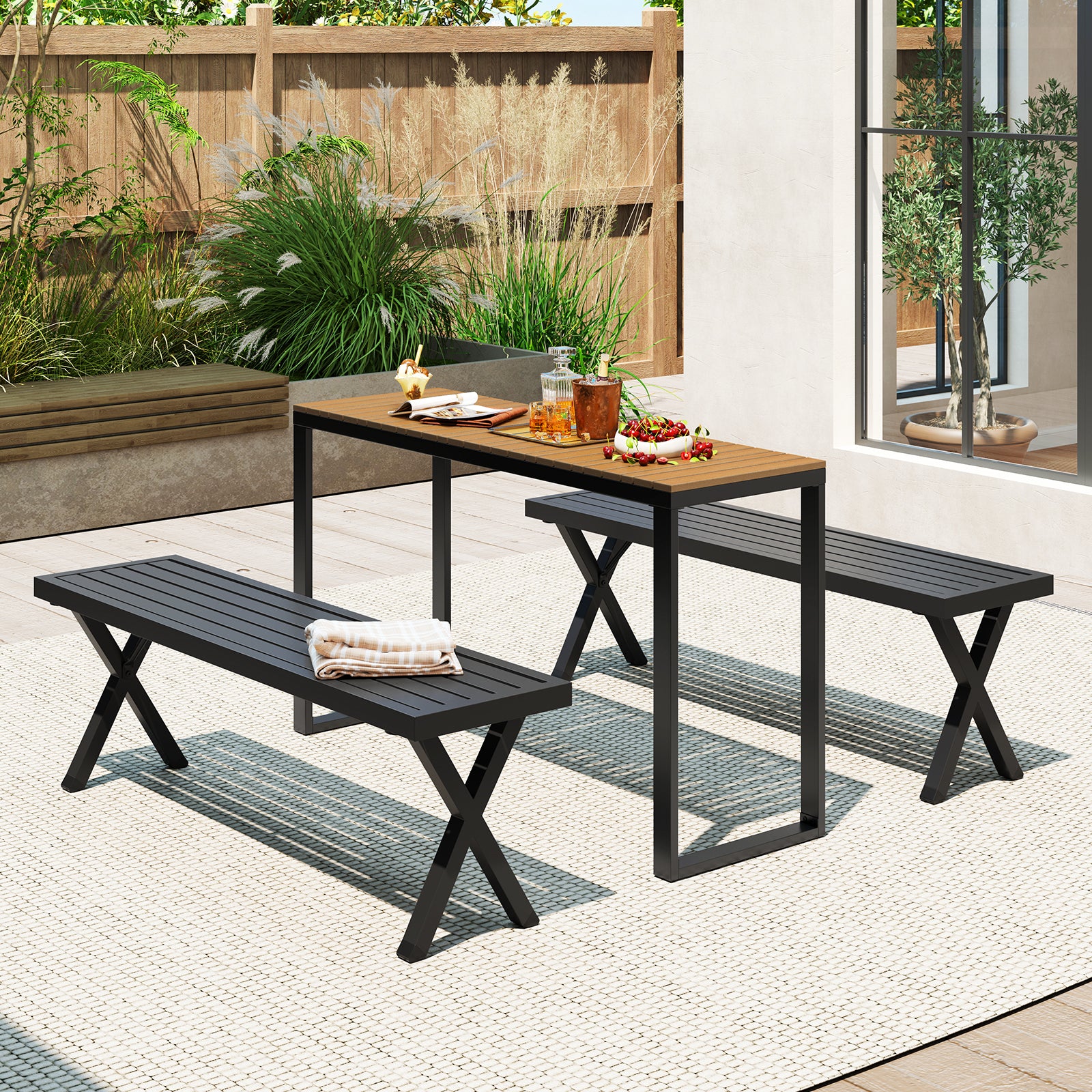 Console rectangulaire d'extérieur avec plateau en composite bois-plastique durable