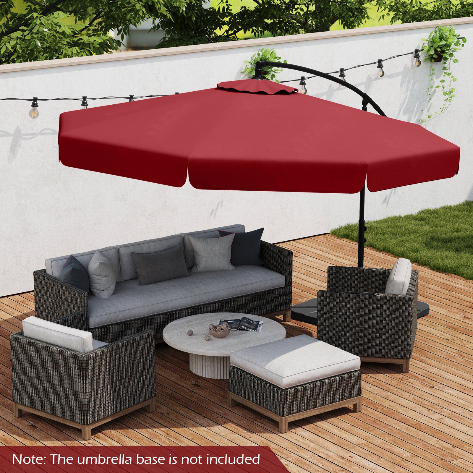 Parasol déporté de 3 m avec housse, inclinaison réglable et bord festonné - Bordeaux