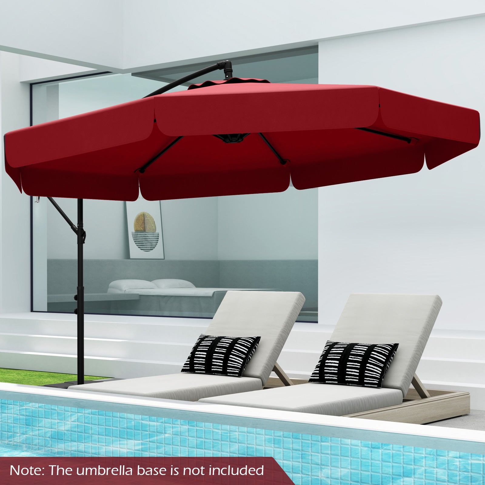 Parasol déporté de 3 m avec housse, inclinaison réglable et bord festonné - Bordeaux