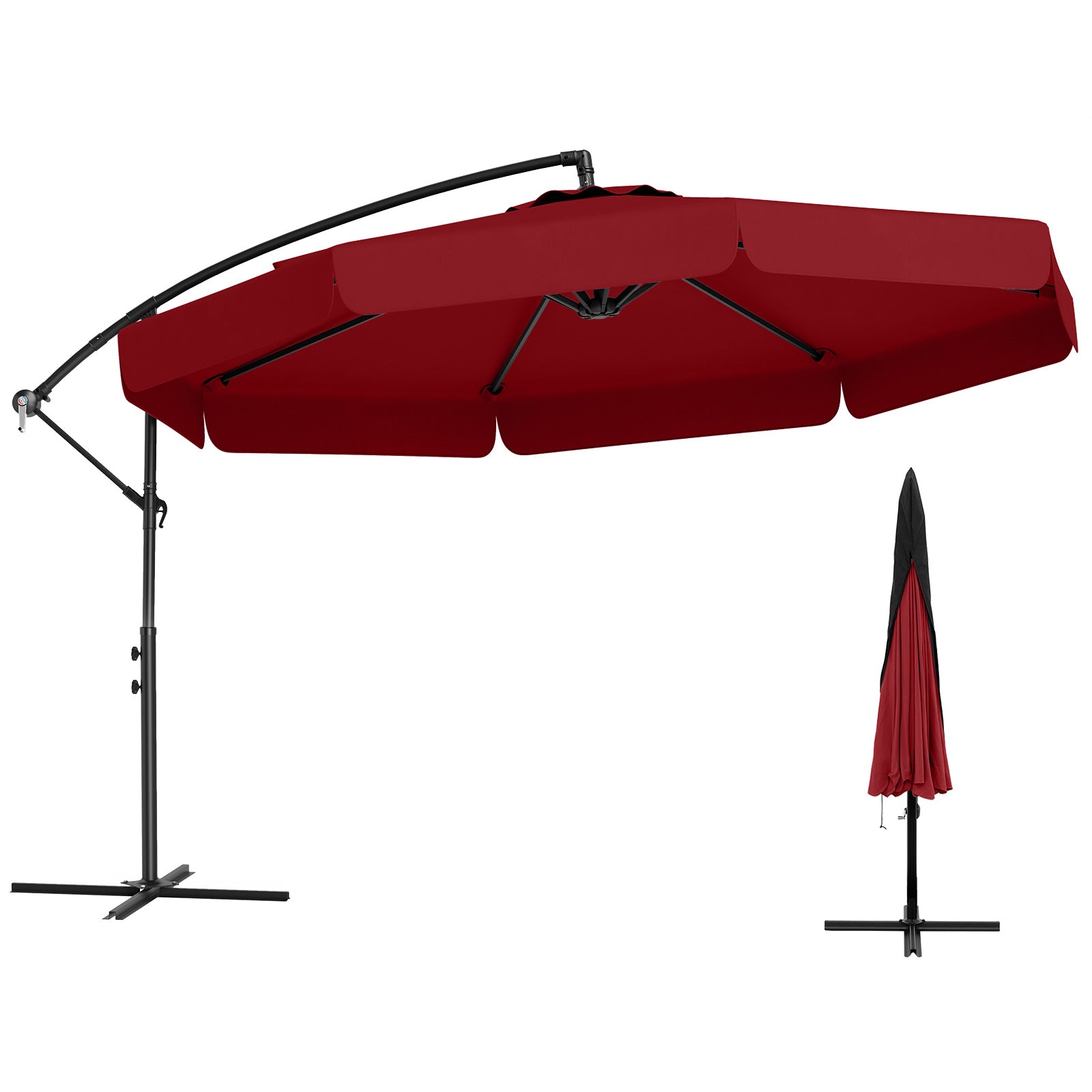 Parasol déporté de 3 m avec housse, inclinaison réglable et bord festonné - Bordeaux