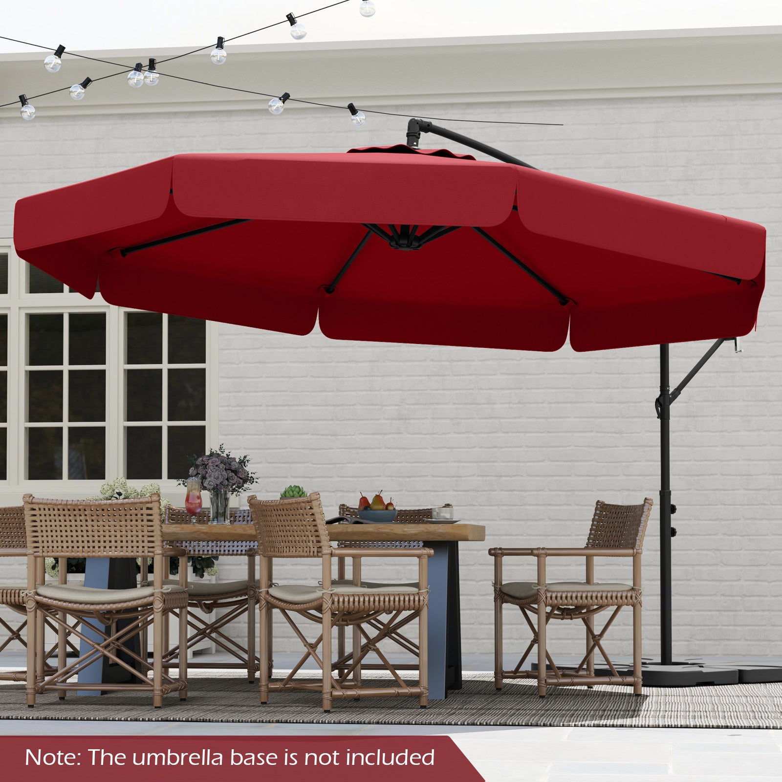 Parasol déporté de 3 m avec housse, inclinaison réglable et bord festonné - Bordeaux