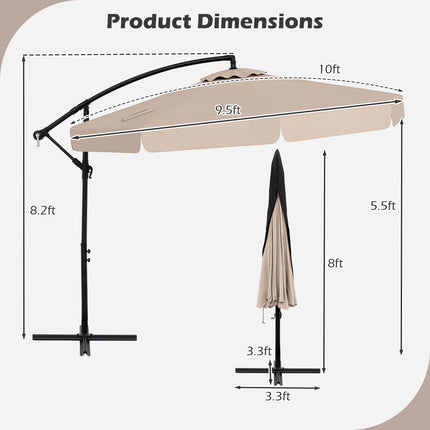 10 Feet Patio Cantilever Umbrella with Cover Tilt Adjustment and Ruffled Edge-Beige