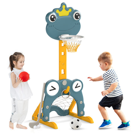 4-in-1 Toddler Basketball Hoop with Rim and Soccer Goal for 3+ Kids