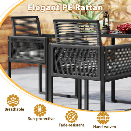 3 Pieces Patio Tempered Glass Top Table and Chairs Set for Porch Backyard-White