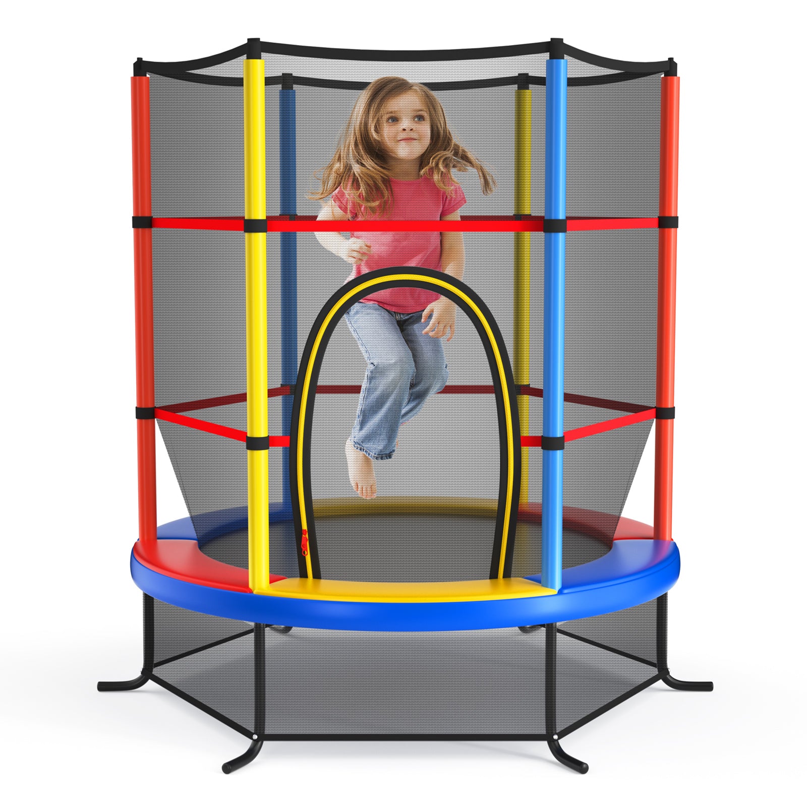 Trampoline d'intérieur récréatif pour enfants de 55 pouces avec filet de protection - Jaune