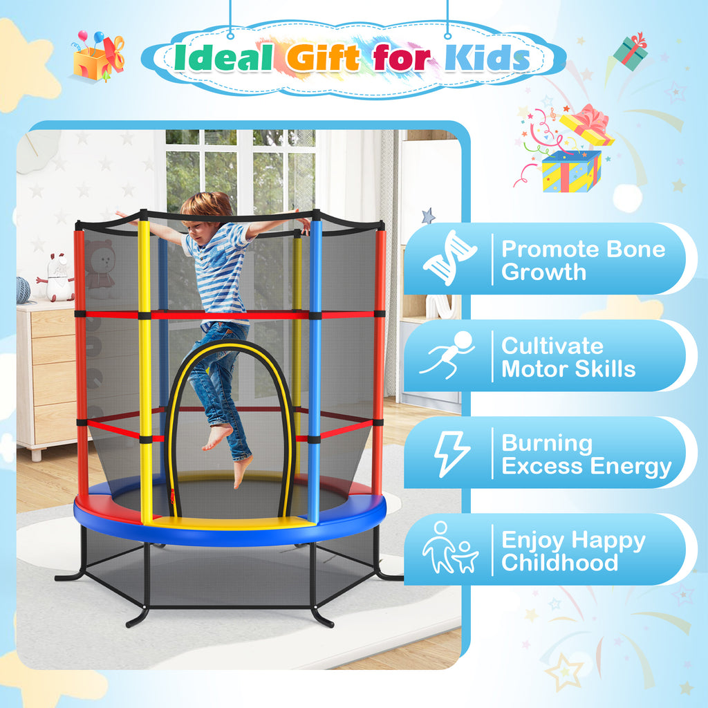 Trampoline d'intérieur récréatif pour enfants de 55 pouces avec filet de protection - Jaune