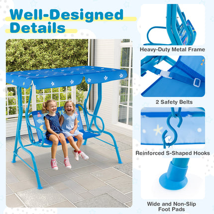 2-Seater Kids Patio Swing with Metal Stand and Adjustable Canopy-Bule