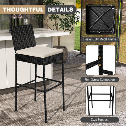 Patio Wicker Barstools Set of 2 with Footrest and Backrest for Backyard