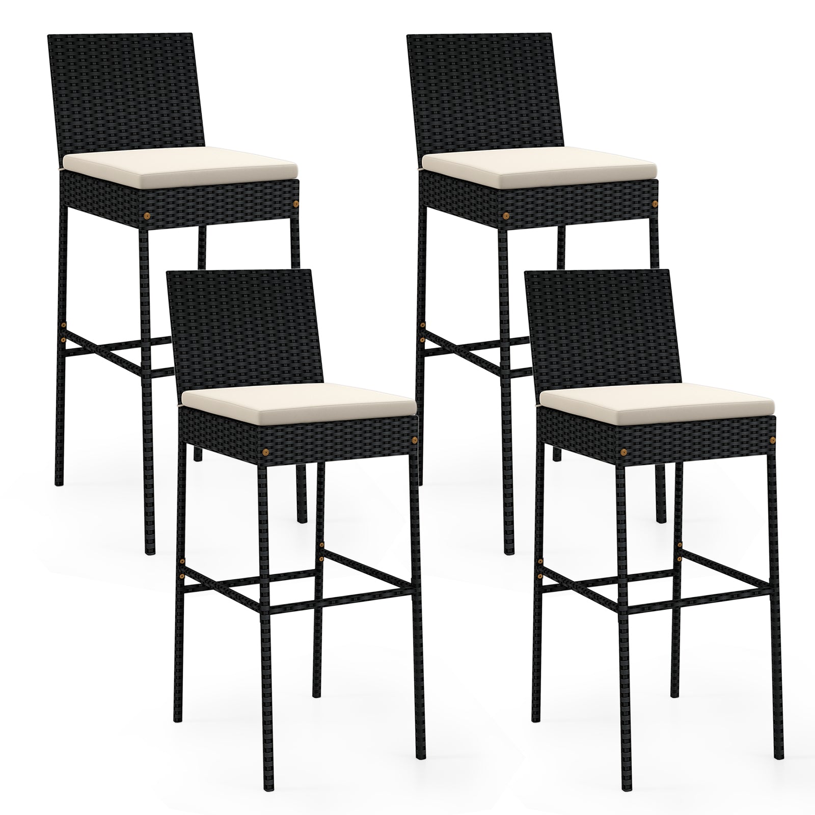 Tabourets de bar en osier pour patio avec repose-pieds et dossier - Lot de 4