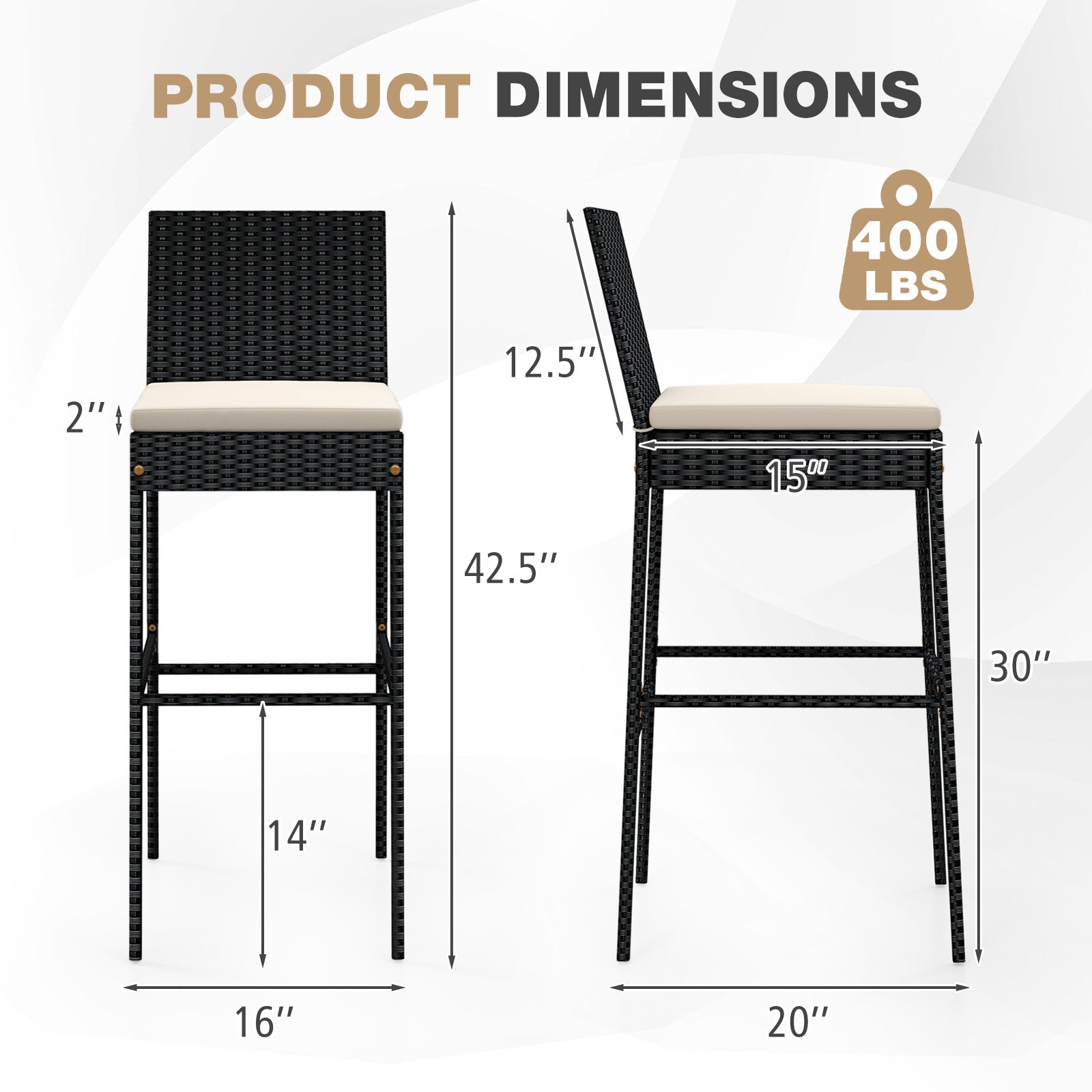 Tabourets de bar en osier pour patio avec repose-pieds et dossier - Lot de 4