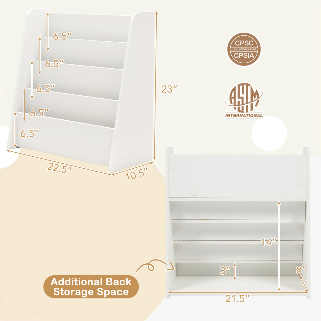 4-Tier Kids Bookshelf with Deep Compartments for Bedroom-White