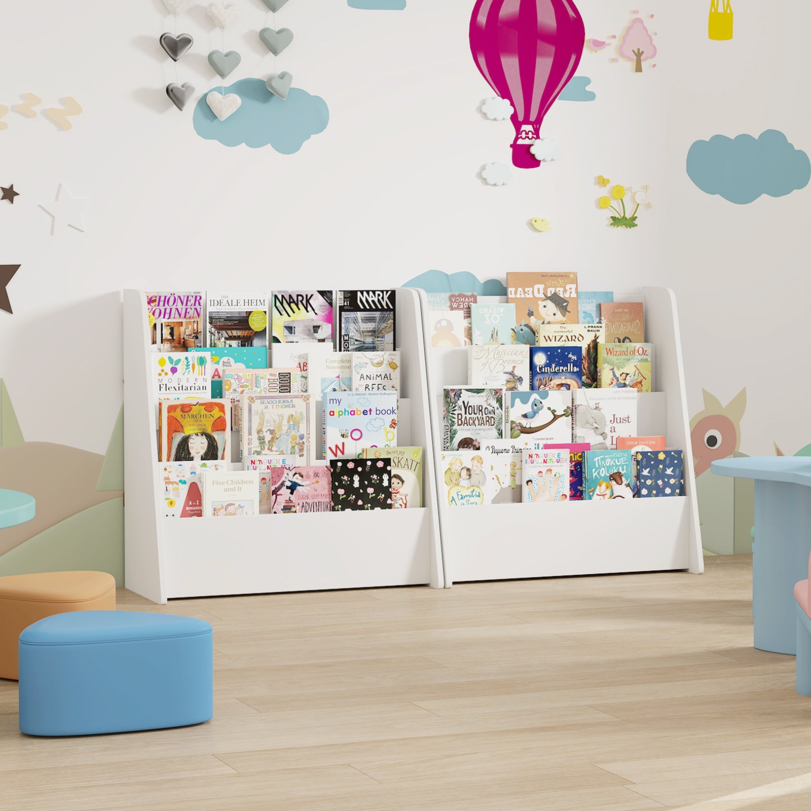 4-Tier Kids Bookshelf with Deep Compartments for Bedroom-White
