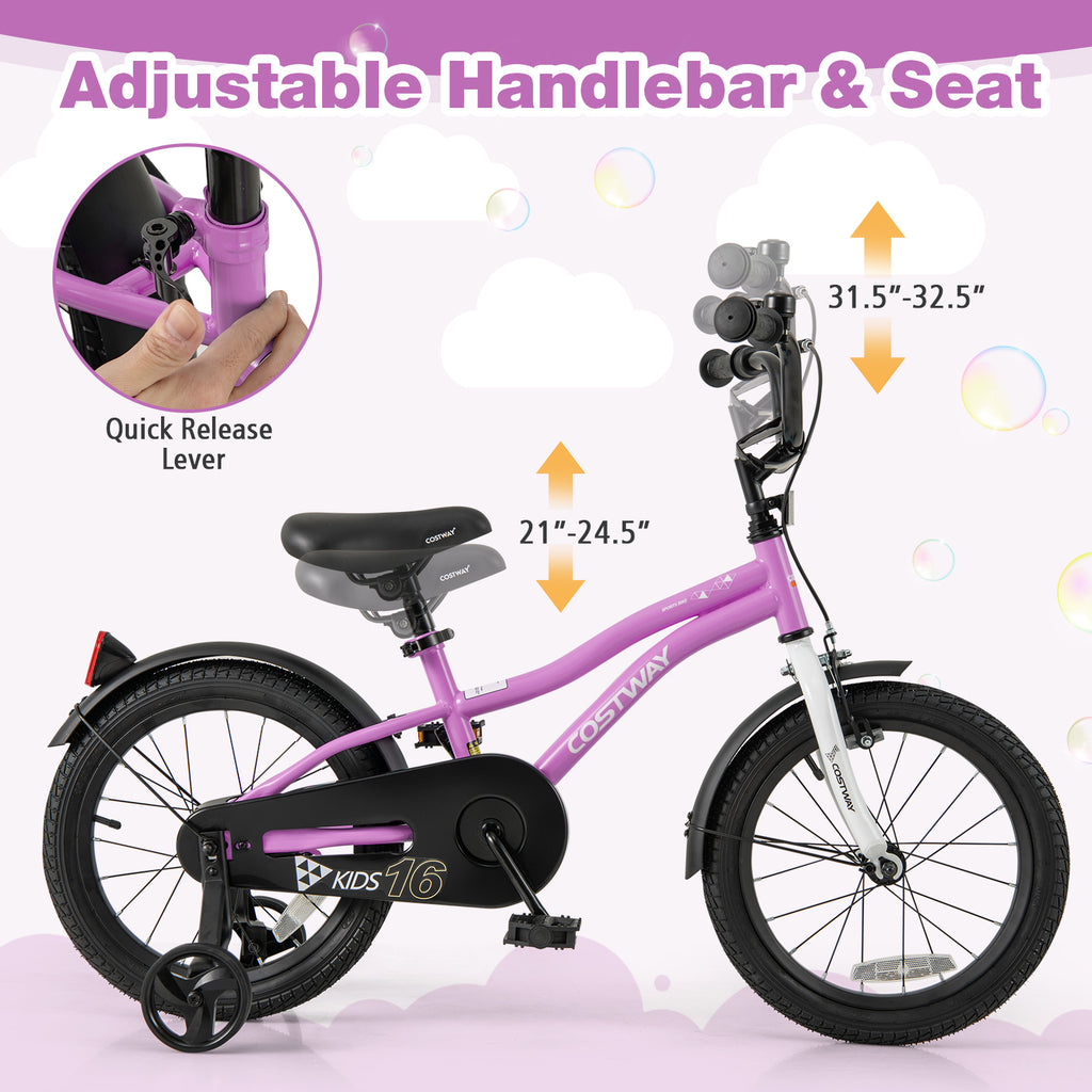 Kids Bike 16-Inch Children Training Bicycle with 2 Brake for 4-7 Years Old