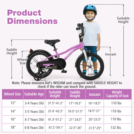 Kids Bike 16-Inch Children Training Bicycle with 2 Brake for 4-7 Years Old