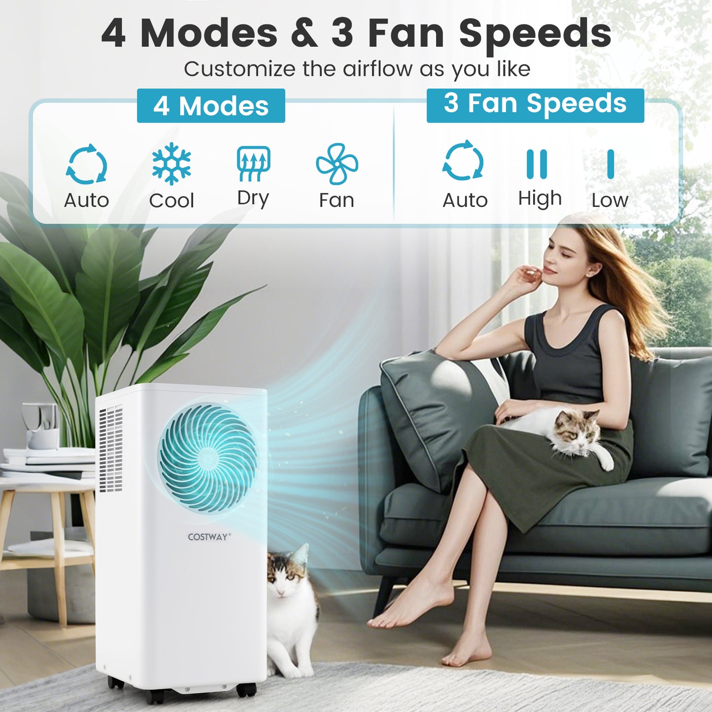 8200/10000 BTU Portable Air Conditioner 3-in-1 Stand up AC Unit with Dehumidifier-10000 BTU