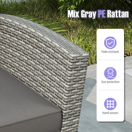 4 Pieces Patio Rattan Furniture Set Sofa Table with Storage Shelf Cushion-Gray