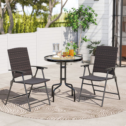 Patio PE Wicker Dining Chairs with Armrests and Metal Frame-Set of 4