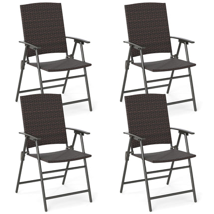 Patio PE Wicker Dining Chairs with Armrests and Metal Frame-Set of 4