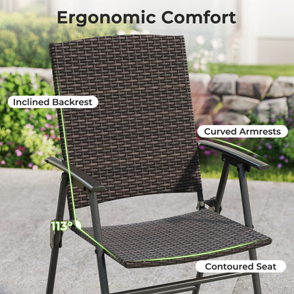 Patio PE Wicker Dining Chairs with Armrests and Metal Frame-Set of 4