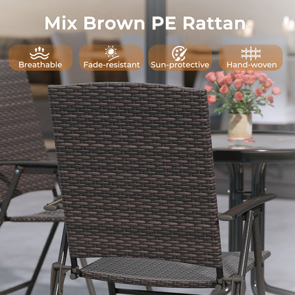 Patio PE Wicker Dining Chairs with Armrests and Metal Frame-Set of 4