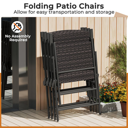 Patio PE Wicker Dining Chairs with Armrests and Metal Frame-Set of 4