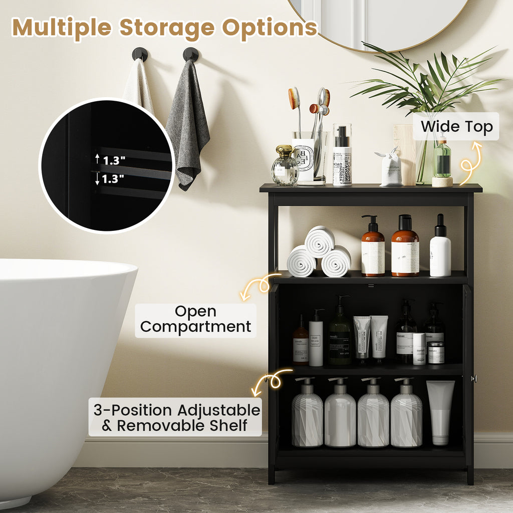 Bathroom Floor Cabinet Freestanding Storage Organizer with Open Compartment-Black