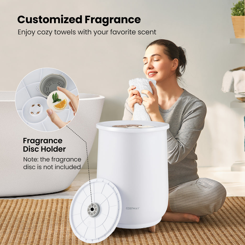 23L Large Luxury Bucket-Style Towel Warmer with Fragrant Disc Holder-White