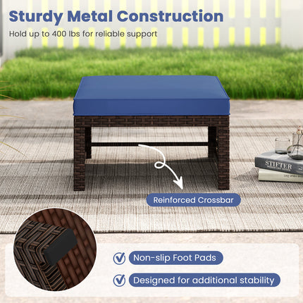Multipurpose Outdoor 2 Pieces Patio PE Rattan Ottomans Footstool-Navy