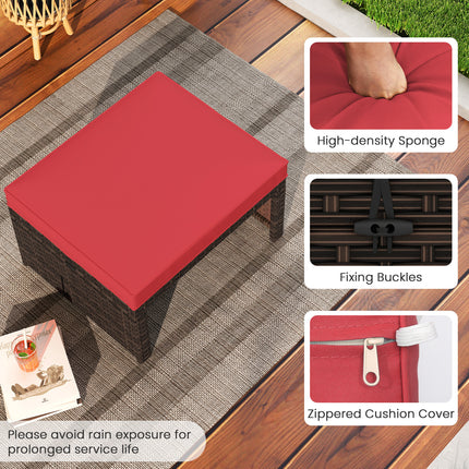 Multipurpose Outdoor 2 Pieces Patio PE Rattan Ottomans Footstool-Red