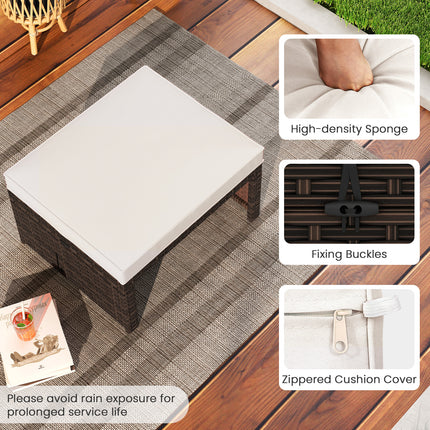 Multipurpose Outdoor 2 Pieces Patio PE Rattan Ottomans Footstool-White