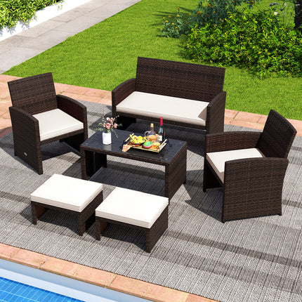 Multipurpose Outdoor 2 Pieces Patio PE Rattan Ottomans Footstool-White