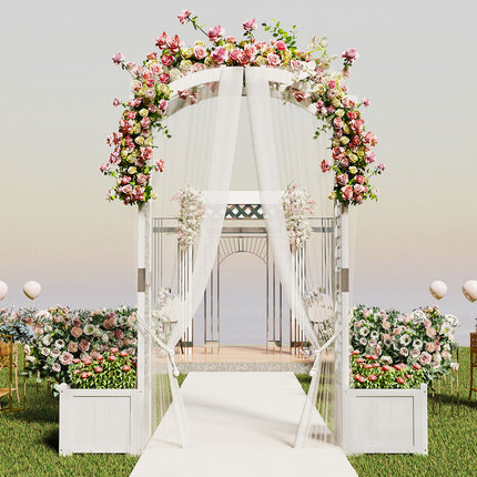 Wooden Garden Arbor with Planter and Trellis for Climbing Plants Decorations-White