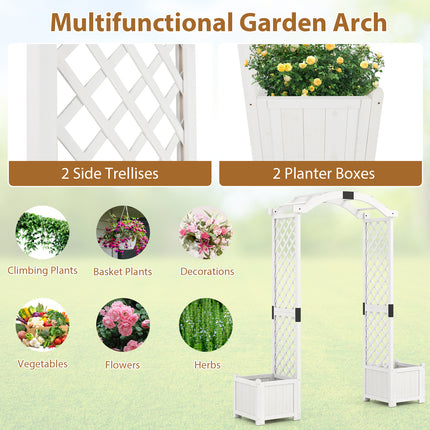 Wooden Garden Arbor with Planter and Trellis for Climbing Plants Decorations-White