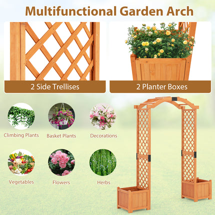Wooden Garden Arbor with Planter and Trellis for Climbing Plants Decorations-Orange