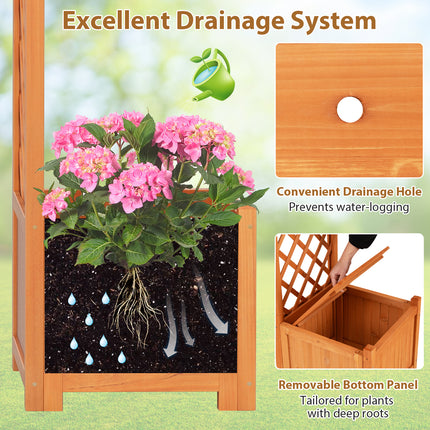 Wooden Garden Arbor with Planter and Trellis for Climbing Plants Decorations-Orange