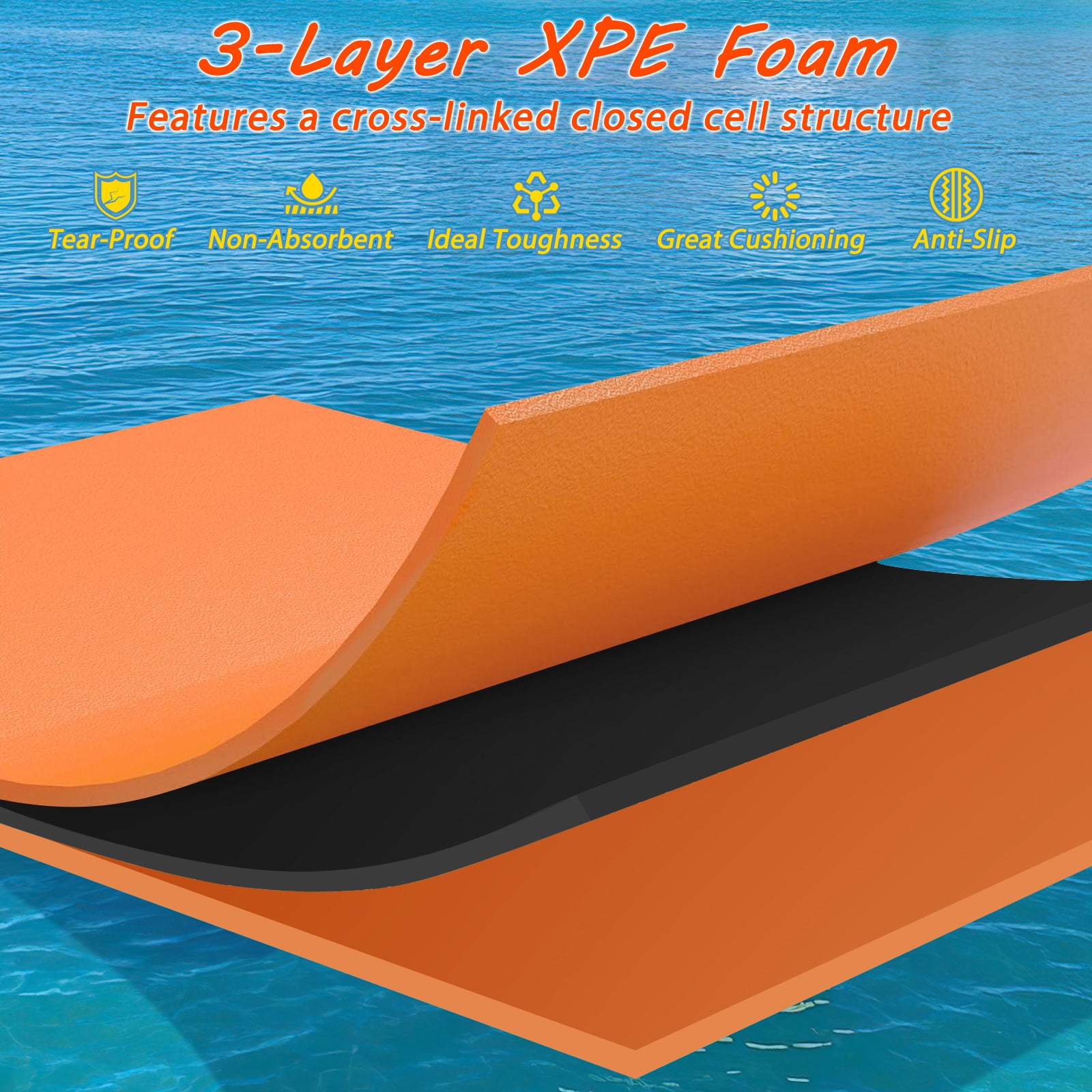 3-layer Tear-resistant Relaxing Foam Floating Pad-Orange