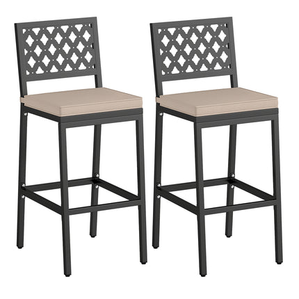 Set of 2 Patio Bar Chairs Counter Height with Detachable Cushion and Footrest-ArgyleÂ Pattern