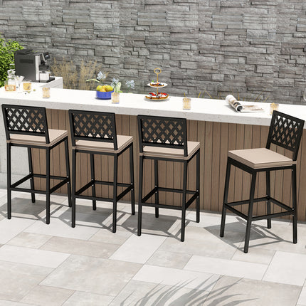 Set of 2 Patio Bar Chairs Counter Height with Detachable Cushion and Footrest-ArgyleÂ Pattern