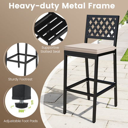 Set of 2 Patio Bar Chairs Counter Height with Detachable Cushion and Footrest-ArgyleÂ Pattern