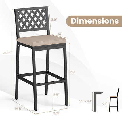 Set of 2 Patio Bar Chairs Counter Height with Detachable Cushion and Footrest-ArgyleÂ Pattern