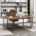 95 Inches Oval Conference Industrial Executive Table with Dual Cable Holes-Rustic Brown