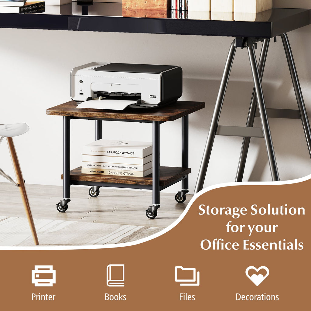 Under Desk Printer Stand with 360° Swivel Casters-Brown