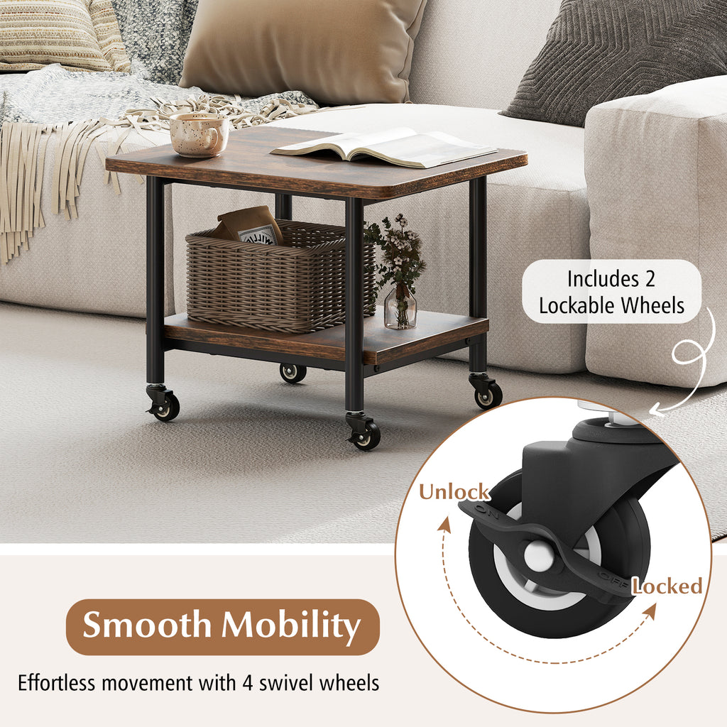Under Desk Printer Stand with 360° Swivel Casters-Brown