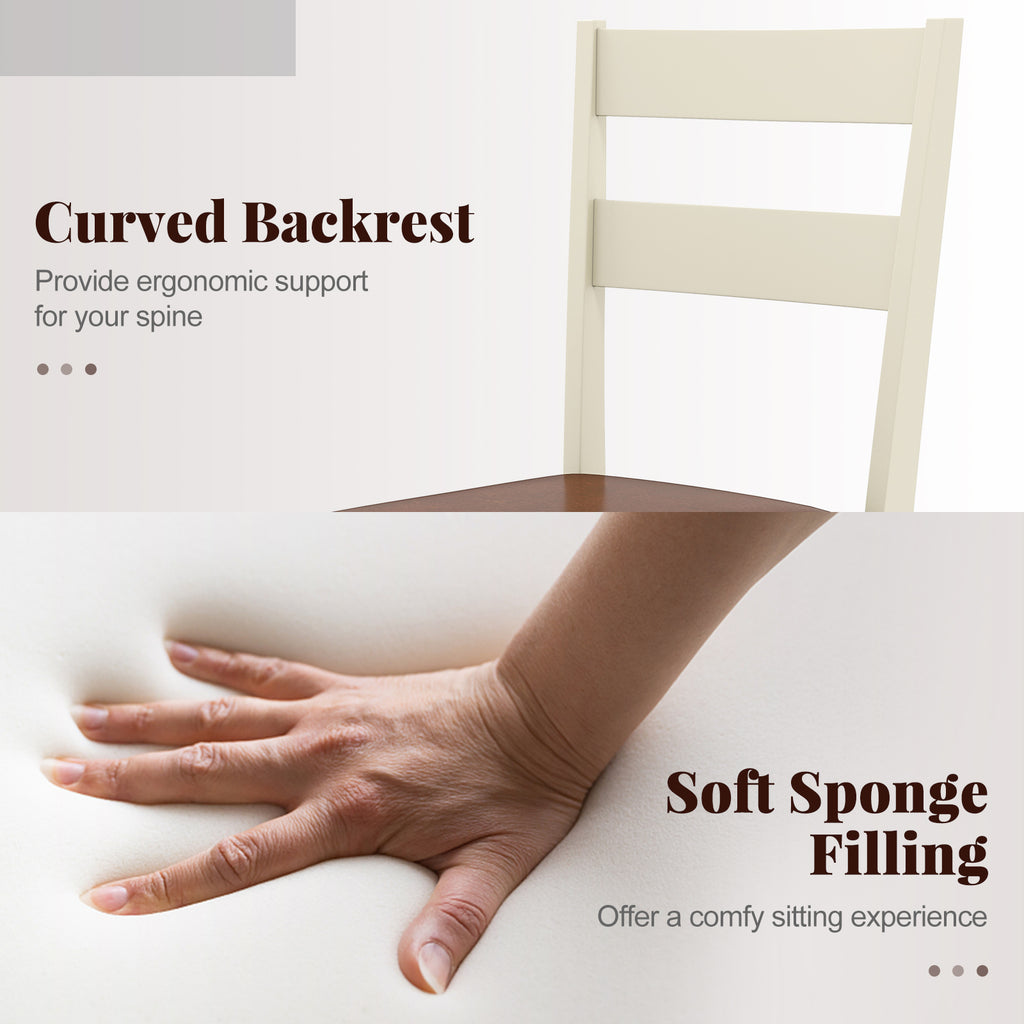 Wooden Dining Chair Set of 2 PU Leather Upholstered Kitchen Armless Chairs-White