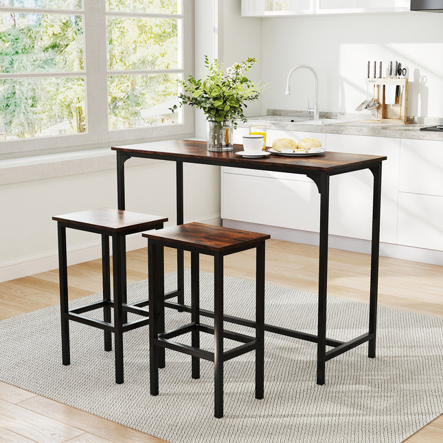 Industrial 3-Piece 47.5" Counter-Height Dining Table and 2 Bar Stools-Coffee